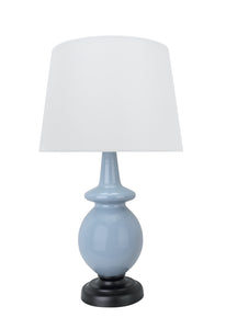 # 40171-11, 26" High Transitional Glass Table Lamp in Grey with Hardback Empire Lamp Shade in White, 14" wide
