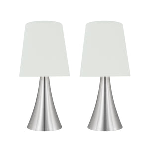 # 40173-12, Two Pack Set – 12" High Transitional Metal Accent Table Lamp, Satin Nickel Finish and Empire Shaped Lamp Shade in White, 6" Wide