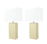 # 40177-12, Two Pack Set - 21-1/4" High Transitional Ivory Faux Leather Table lamp and Hardback Rectangular Shaped Lamp Shade in Off White, 11" Wide
