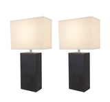 # 40178-12, Two Pack Set - 21-1/4" High Transitional Brown Faux Leather Table lamp and Hardback Rectangular Shaped Lamp Shade in Off White, 11" Wide