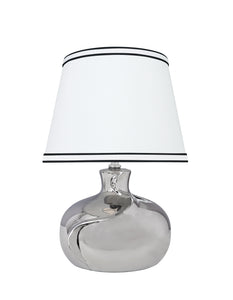 # 40182-21, 14-1/2" High Transitional Ceramic Table Lamp, Plated Nickel and Hardback Empire Shaped Lamp Shade in White, 10" Wide