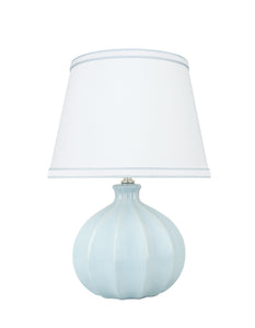 # 40184-11, 15" High Transitional Ceramic Table Lamp, Light Blue and Hardback Empire Shaped Lamp Shade in White, 10" Wide