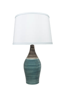 # 40185-11, 27-1/2" High Transitional Ceramic Table Lamp, Brown & Blue and Hardback Empire Shaped Lamp Shade in White, 15-1/2" Wide