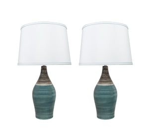 # 40185-12, 27-1/2" High Transitional Ceramic Table Lamp, Brown & Blue and Hardback Empire Shaped Lamp Shade in White, 15-1/2" Wide, 2 Pack