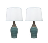 # 40185-12, 27-1/2" High Transitional Ceramic Table Lamp, Brown & Blue and Hardback Empire Shaped Lamp Shade in White, 15-1/2" Wide, 2 Pack