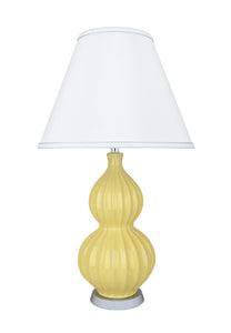 # 40186-21, 25" High Transitional Ceramic Table Lamp, Yellow and Hardback Empire Shaped Lamp Shade in White, 14" Wide