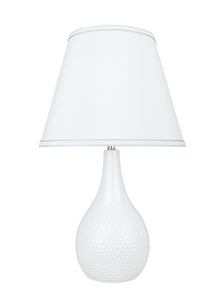 # 40187-11, 23" High Transitional Ceramic Table Lamp, White and Hardback Empire Shaped Lamp Shade in White, 13" Wide