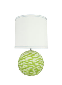# 40189-11, 19-1/2" High Transitional Ceramic Table Lamp, Light Green and Hardback Drum Shaped Lamp Shade in White, 11" Wide