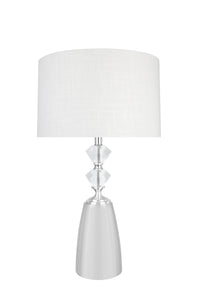 # 40198-11, 31" High Transitional Metal & Crystal Table Lamp, Satin Nickel and Drum Shaped Lamp Shade in Beige, 16" Wide