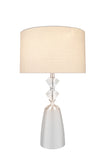 # 40198-11, 31" High Transitional Metal & Crystal Table Lamp, Satin Nickel and Drum Shaped Lamp Shade in Beige, 16" Wide