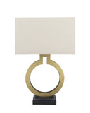 # 40202-11, 27" High Transitional Metal Table Lamp, Gold and Hardback Rectangular Shaped Lamp Shade in Khaki, 16" Wide
