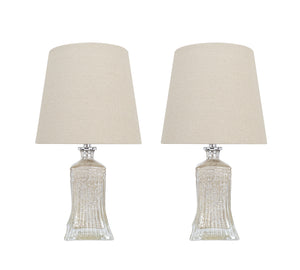 # 40203-12, Two Pack, 16-1/2" High Transitional Glass Table Lamp, Antique Mercury and Hardback Empire Shaped Lamp Shade in Khaki, 9" Wide