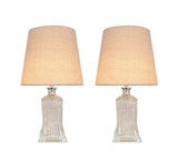 # 40203-12, Two Pack, 16-1/2" High Transitional Glass Table Lamp, Antique Mercury and Hardback Empire Shaped Lamp Shade in Khaki, 9" Wide