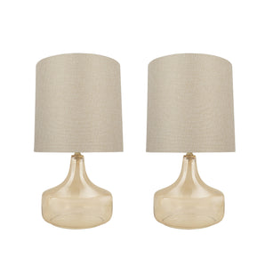 # 40204-12, Two Pack, 19" High Transitional Glass Table Lamp, Amber and Hardback Drum Shaped Lamp Shade in Natural, 10" Wide