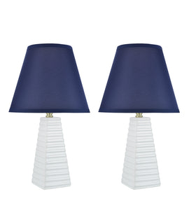 # 40209-12, Two Pack, 18-1/2" High Transitional Ceramic Table Lamp, Hardback Empire Shaped Lamp Shade in Dark Blue, 11" Wide