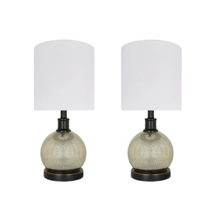 # 40211-12, Two Pack, 22" High Transitional Glass Table Lamp, Mercury and Hardback Drum Shaped Lamp Shade in Off White, 10" Wide