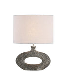 # 40215-11, 19" High Transitional Metal Table Lamp, Antique Brass Finish and Oval Shaped Lamp Shade in White, 15" Wide