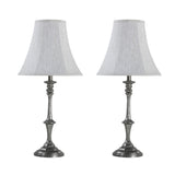 # 40216-12, Two Pack - 28" High Transitional Metal Table Lamp, Antique Raw Nickel Finish and Bell Shaped Lamp Shade in Beige, 13" Wide