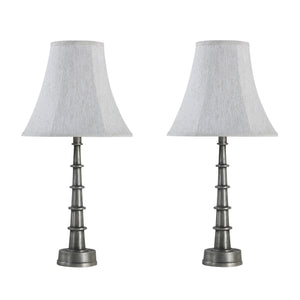# 40219-12, Two Pack - 28 1/2" High Transitional Metal Table Lamp, Antique Raw Nickel Finish and Bell Shaped Lamp Shade in Beige, 13" Wide