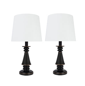 # 40225-12, Two Pack -18 3/4" High Transitional Poly & Metal Table Lamp, Dark Brown Finish and Empire Shaped Lamp Shade in Off White, 10" Wide
