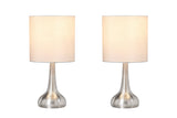 # 40231-12, Two Pack - 14-1/2" High Transitional Metal Table Lamp, Satin Nickel Finish and Drum Shaped Lamp Shade in Off White, 7" Wide