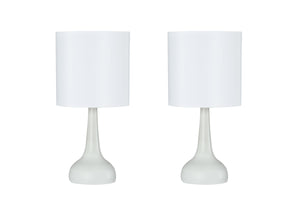 # 40231-22, Two Pack - 14-1/2" High Transitional Metal Table Lamp, Off White Finish and Drum Shaped Lamp Shade in Off White, 7" Wide