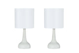 # 40231-22, Two Pack - 14-1/2" High Transitional Metal Table Lamp, Off White Finish and Drum Shaped Lamp Shade in Off White, 7" Wide