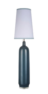 # 45006-2 One Light Ceramic Floor Lamp, Transitional Design in Slate Blue with White Fabric & Blue Trim Lamp Shade, 56" High