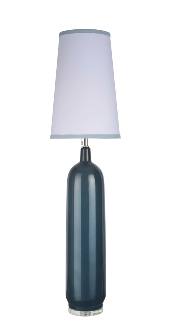 # 45006-2 One Light Ceramic Floor Lamp, Transitional Design in Slate Blue with White Fabric & Blue Trim Lamp Shade, 56