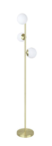 # 45021-11, Three-Light Floor Lamp, Transitional Design in Satin Brass, 65-1/2" High
