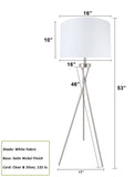 # 45022-11, Tripod Floor Lamp, Transitional Design in Satin Nickel, 59" High