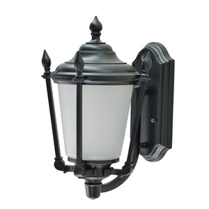 # 60009 1 Light Large Outdoor Wall Light Fixture, Dusk to Dawn Sensor , a Transitional Design in Black with Frosted Seeded Glass, 19" High