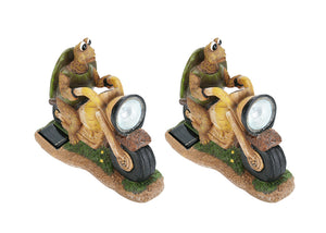 # 60901 Two Pack Set, Turtle on a Motorcycle Solar LED Accent Light Statue, 10" Length