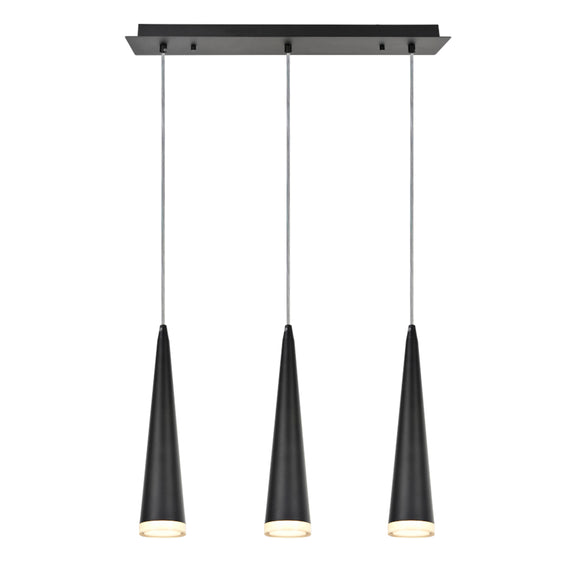 # 61024 Adjustable LED Three-Light Hanging Pendant Ceiling Light, Contemporary Design in Matte Black Finish, Metal Shade, 23