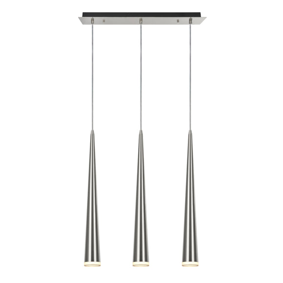 # 61027 Adjustable LED Three-Light Hanging Pendant Ceiling Light, Contemporary Design in Brushed Nickel Finish, Metal Shade, 23