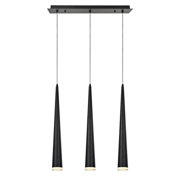 # 61028 Adjustable LED Three-Light Hanging Pendant Ceiling Light, Contemporary Design in Matte Black Finish, Metal Shade, 23