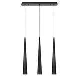 # 61028 Adjustable LED Three-Light Hanging Pendant Ceiling Light, Contemporary Design in Matte Black Finish, Metal Shade, 23" Wide