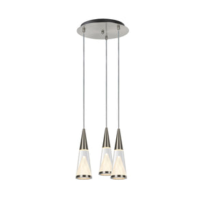 # 61032 Adjustable LED Three-Light Hanging Pendant Ceiling Light, Contemporary Design in Brushed Nickel Finish, Glass Shade, 11" Wide
