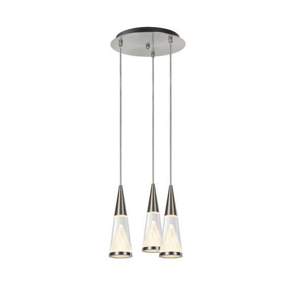 # 61032 Adjustable LED Three-Light Hanging Pendant Ceiling Light, Contemporary Design in Brushed Nickel Finish, Glass Shade, 11