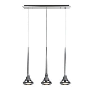 # 61035 Adjustable LED Three-Light Hanging Pendant Ceiling Light, Contemporary Design in Chrome Finish, Metal Shade, 23" Wide
