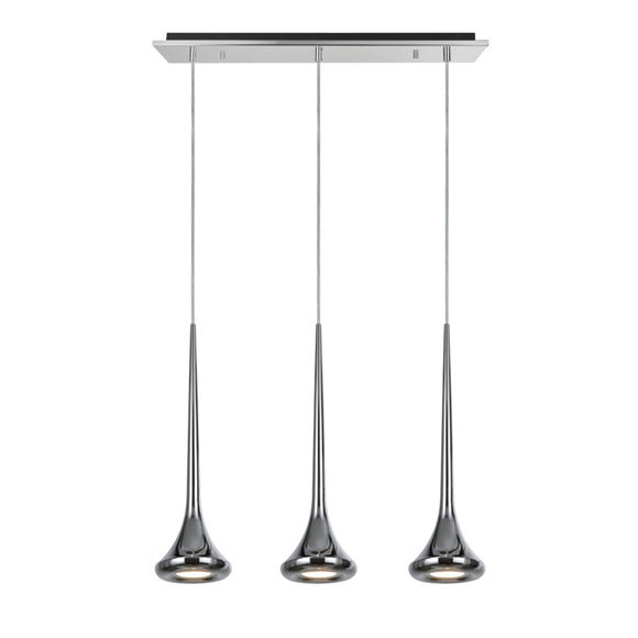 # 61035 Adjustable LED Three-Light Hanging Pendant Ceiling Light, Contemporary Design in Chrome Finish, Metal Shade, 23