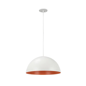 # 61040-1 Adjustable One-Light Hanging Pendant Ceiling Light, Transitional Design, Matte White, Metal Dome Shade, 17 3/4" W