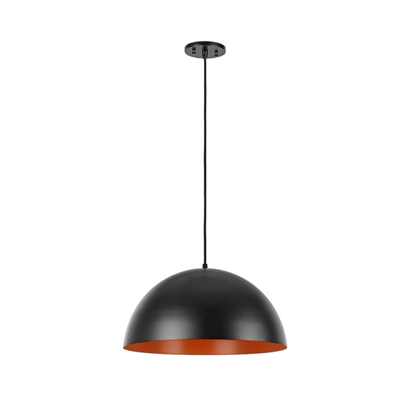 # 61040-2 Adjustable One-Light Hanging Pendant Ceiling Light, Transitional Design, Matte Black, Metal Dome Shade, 17 3/4