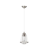 # 61044 One-Light Hanging Mini Pendant Ceiling Light, Transitional Design, Brushed Nickel, Clear Seeded Glass Shade with  Brushed Nickel Metal Wire Cage, 8" W