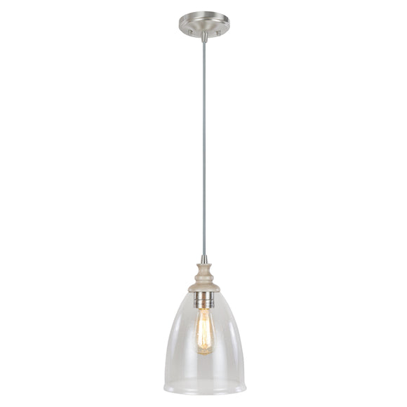 # 61045  Adjustable One-Light Hanging Mini Pendant Ceiling Light, Transitional Design, Brushed Nickel, Clear Glass Shade, 8