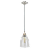 # 61045  Adjustable One-Light Hanging Mini Pendant Ceiling Light, Transitional Design, Brushed Nickel, Clear Glass Shade, 8" W