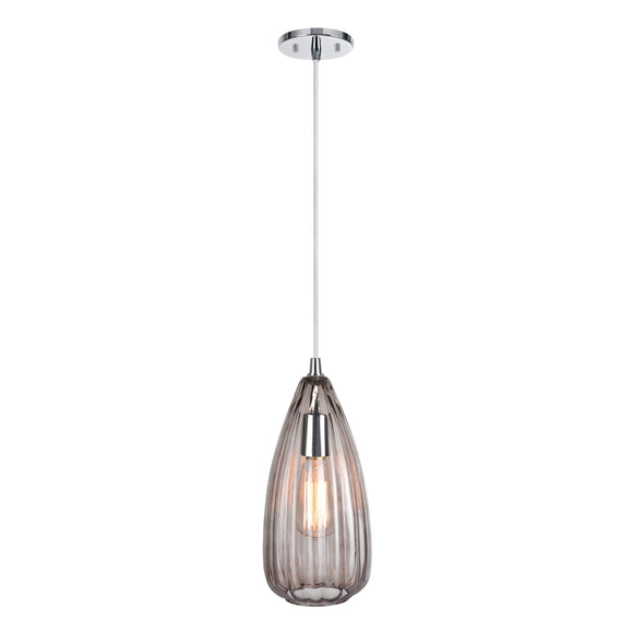 # 61048-1 One-Light Hanging Mini Pendant Ceiling Light, Transitional Design in Chrome Finish with Smoke Glass Shade, 5 3/4