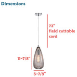 # 61048-1 One-Light Hanging Mini Pendant Ceiling Light, Transitional Design in Chrome Finish with Smoke Glass Shade, 5 3/4" W
