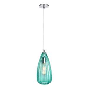 # 61048-2 One-Light Hanging Mini Pendant Ceiling Light, Transitional Design in Chrome Finish with Surf Green Glass Shade, 5 3/4" W