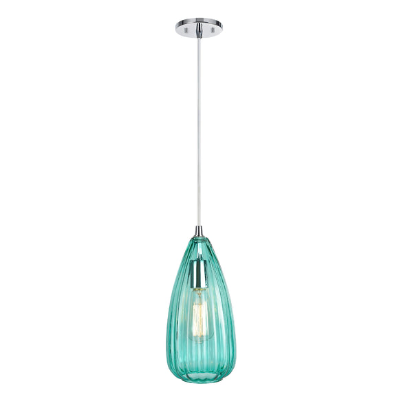 # 61048-2 One-Light Hanging Mini Pendant Ceiling Light, Transitional Design in Chrome Finish with Surf Green Glass Shade, 5 3/4